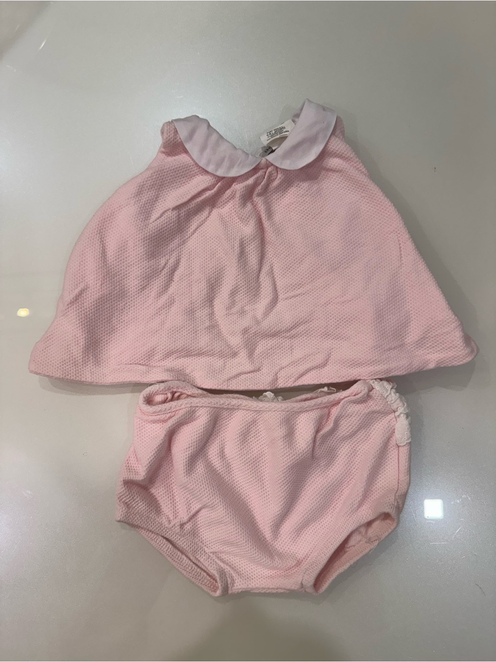Pink Baby Two-Piece Top & Diaper Cover Set with White Collar